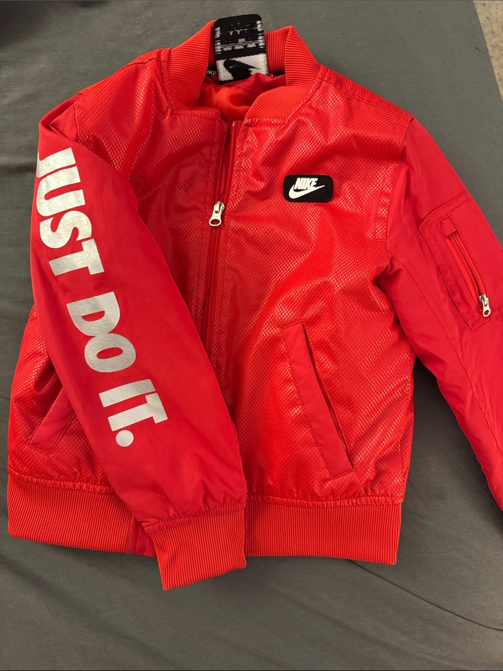 Nike Kids Red 'Just Do It.' Zip Bomber Jacket